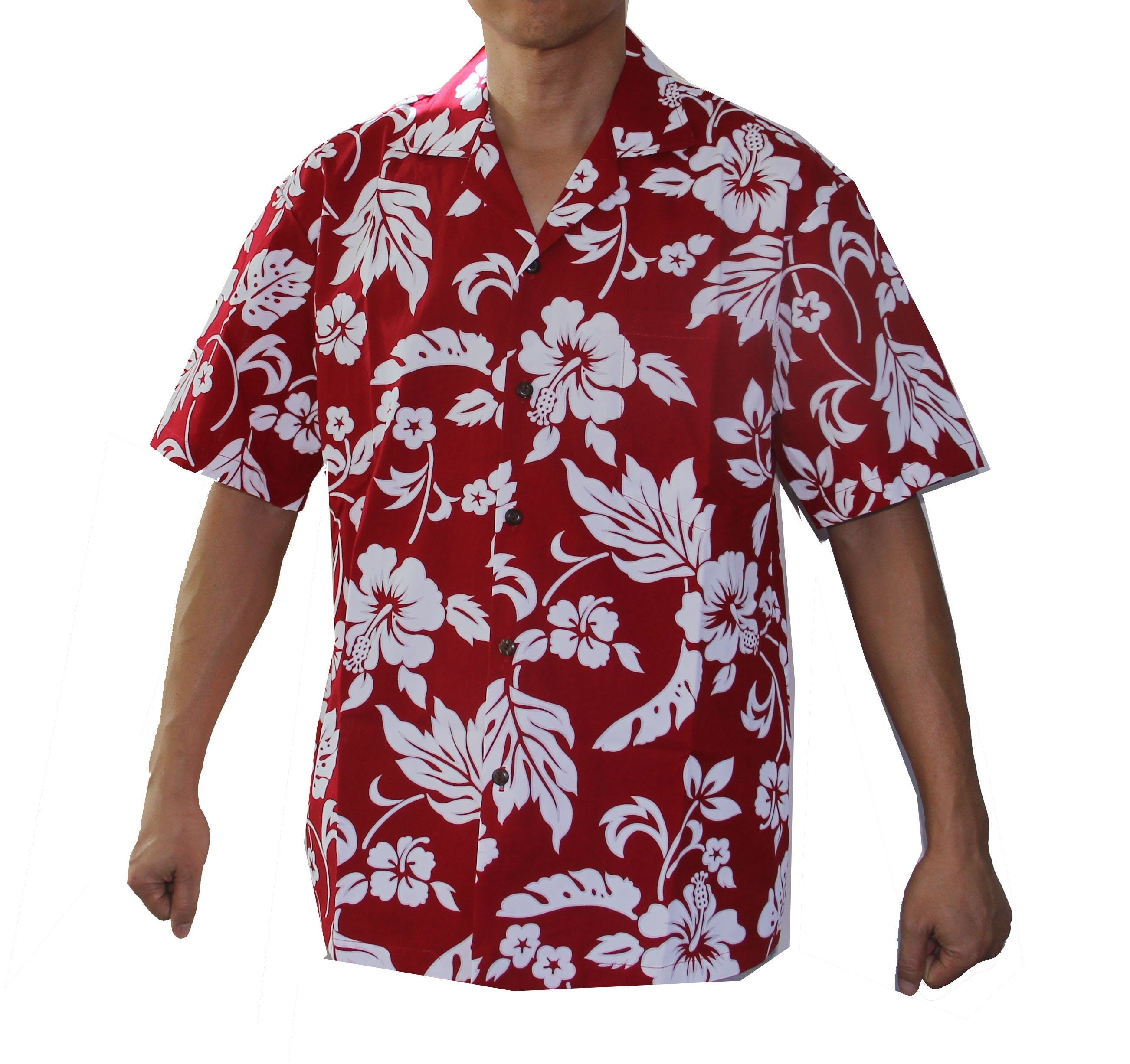 Men's Hibiscus Classic Red Hawaiian Aloha Christmas Cruise Luau Shirt