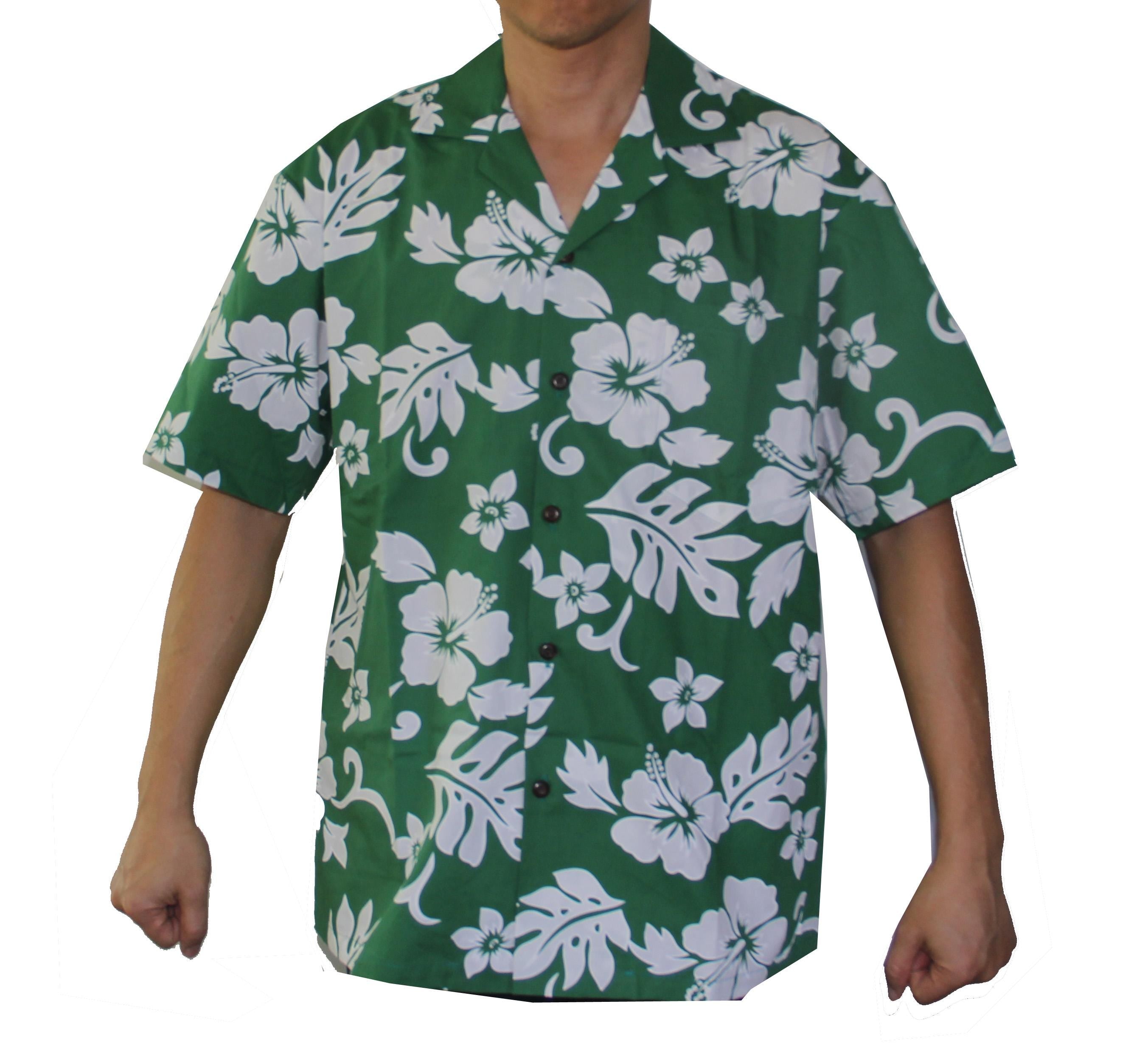 Men's Classic Hibiscus Christmas Green/White Hawaiian Aloha Cruise Luau Shirt
