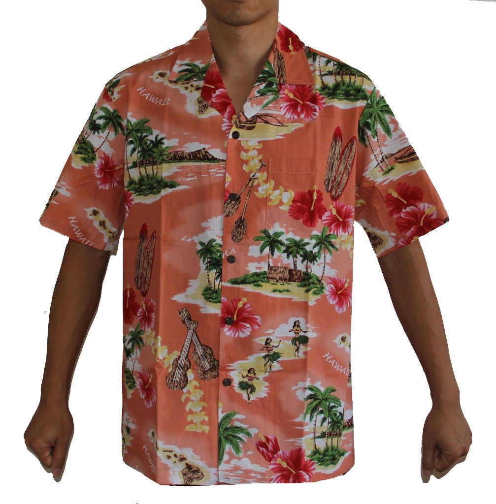 Men's Classic Island Treasure Coral Hawaiian Aloha Cruise Luau Shirt