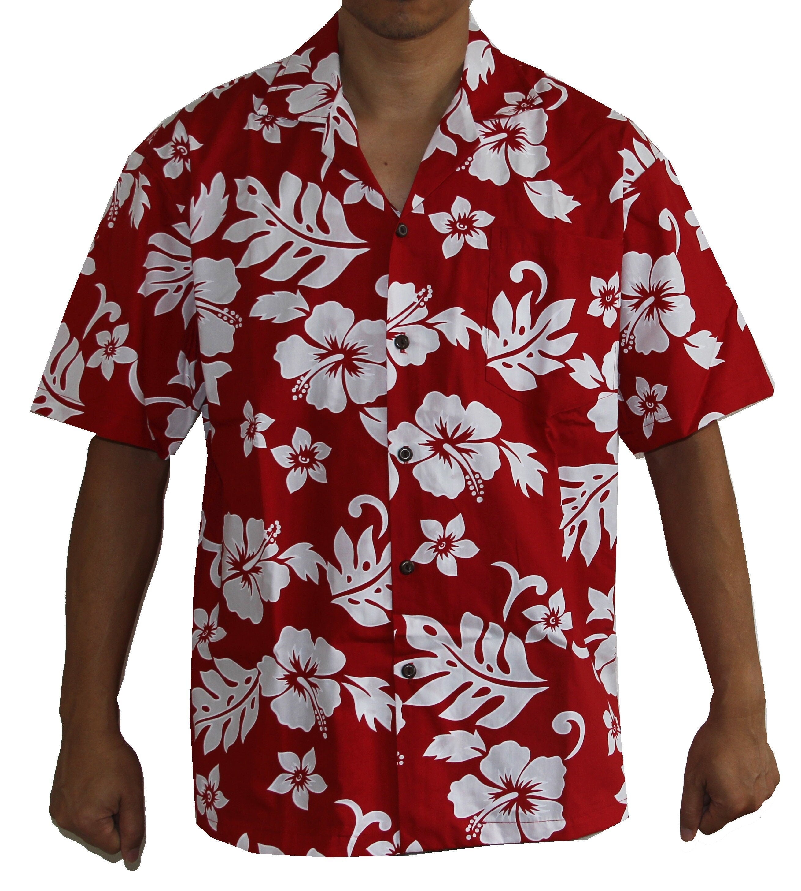 Men's Classic Hibiscus Christmas Red/White Hawaiian Aloha Cruise Luau Shirt