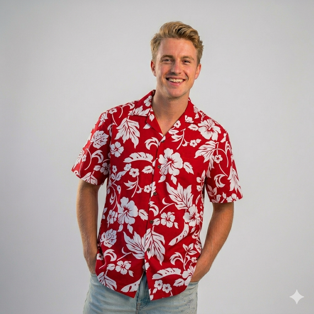 Men's Hibiscus Classic Red Hawaiian Aloha Christmas Cruise Luau Shirt