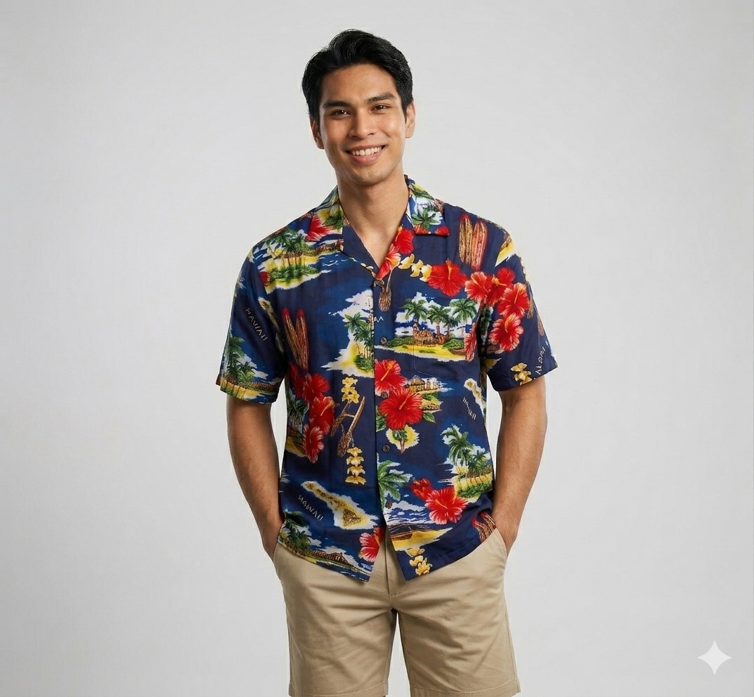 Men's Classic Island Treasure Navy Hawaiian Aloha Cruise Luau Shirt