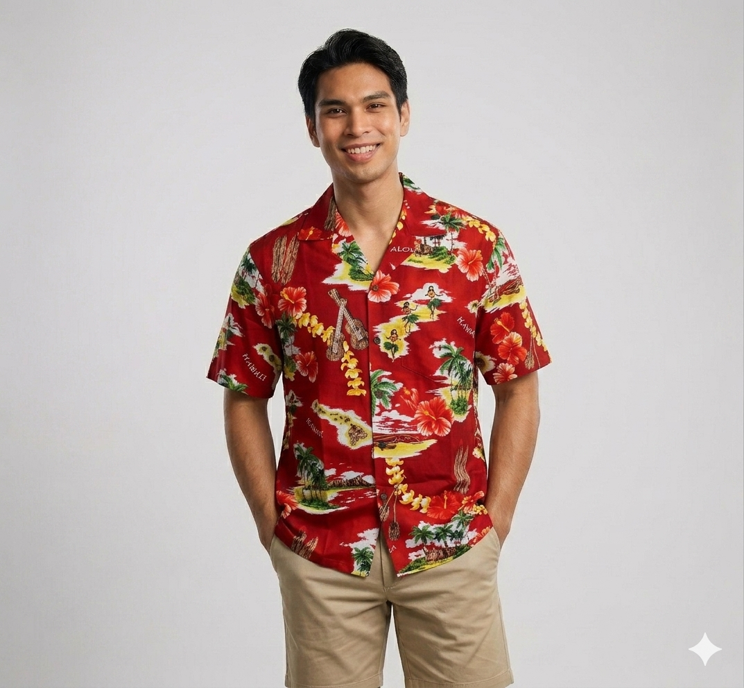 Men's Classic Island Treasure Red Hawaiian Aloha Cruise Luau Shirt