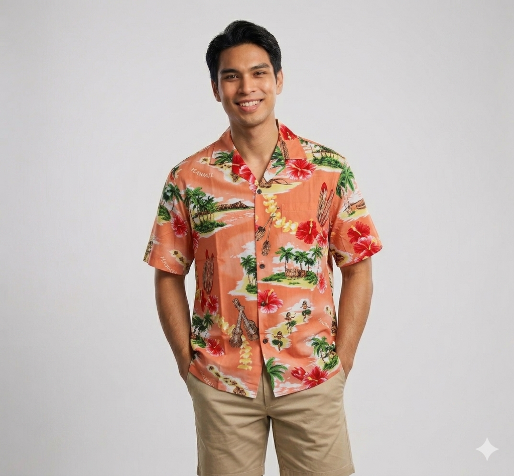 Men's Classic Island Treasure Coral Hawaiian Aloha Cruise Luau Shirt