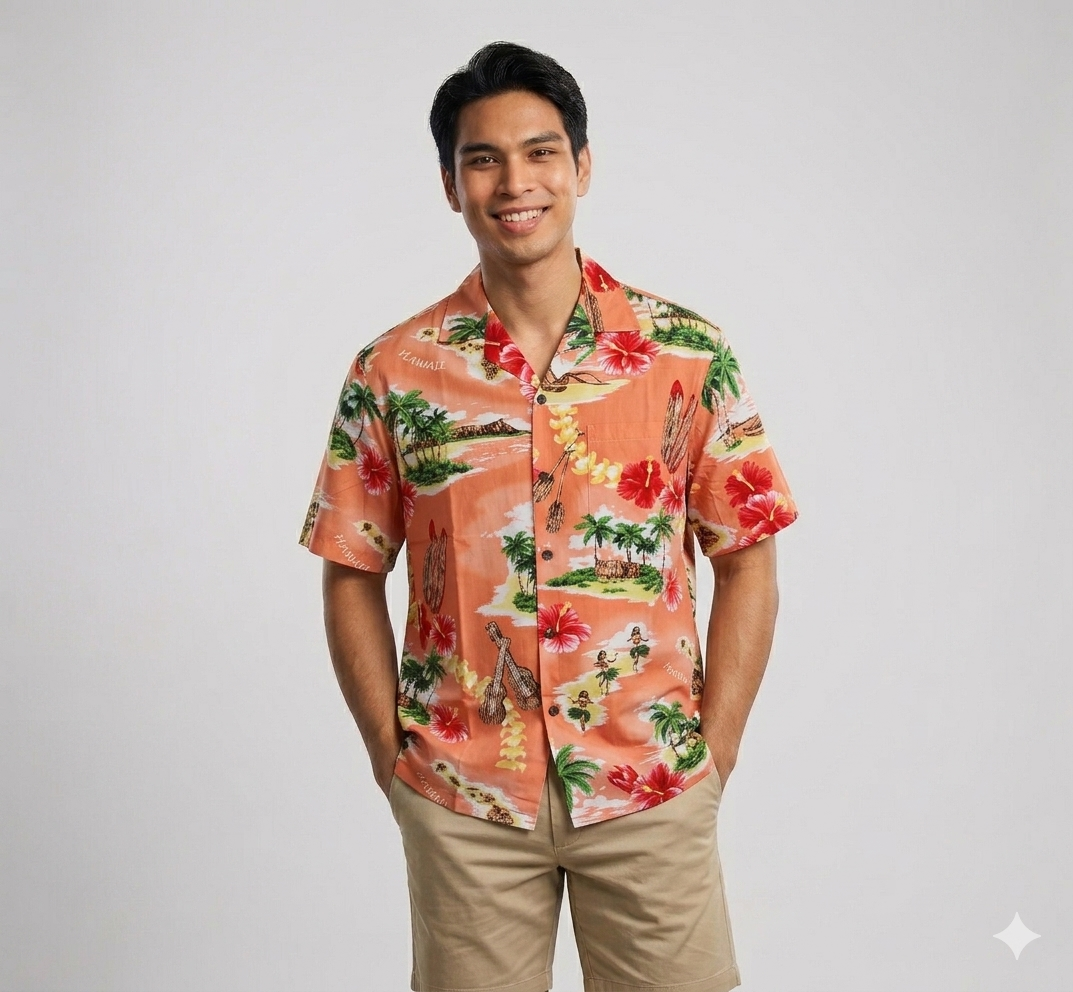 Men's Classic Island Treasure Coral Hawaiian Aloha Cruise Luau Shirt