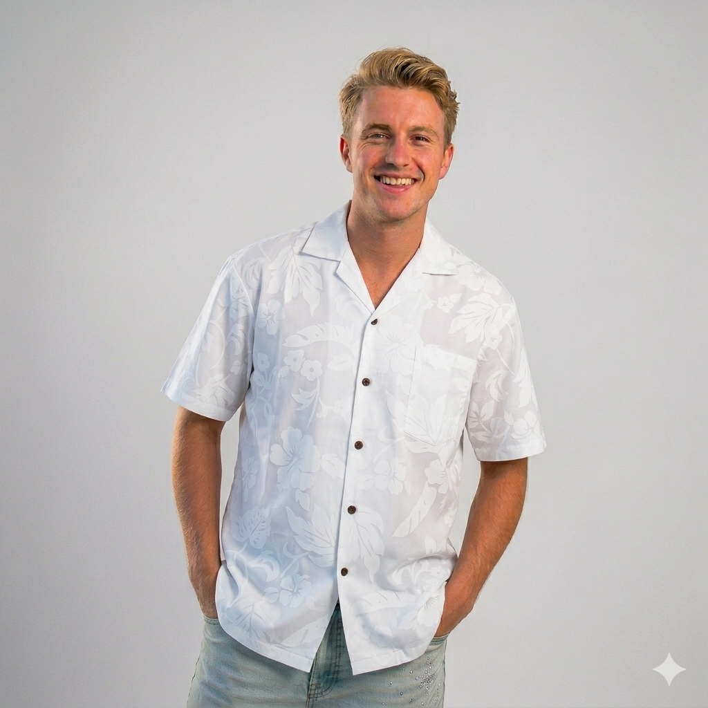 Men's Classic Hibiscus White Wedding Hawaiian Aloha Cruise Luau Shirt