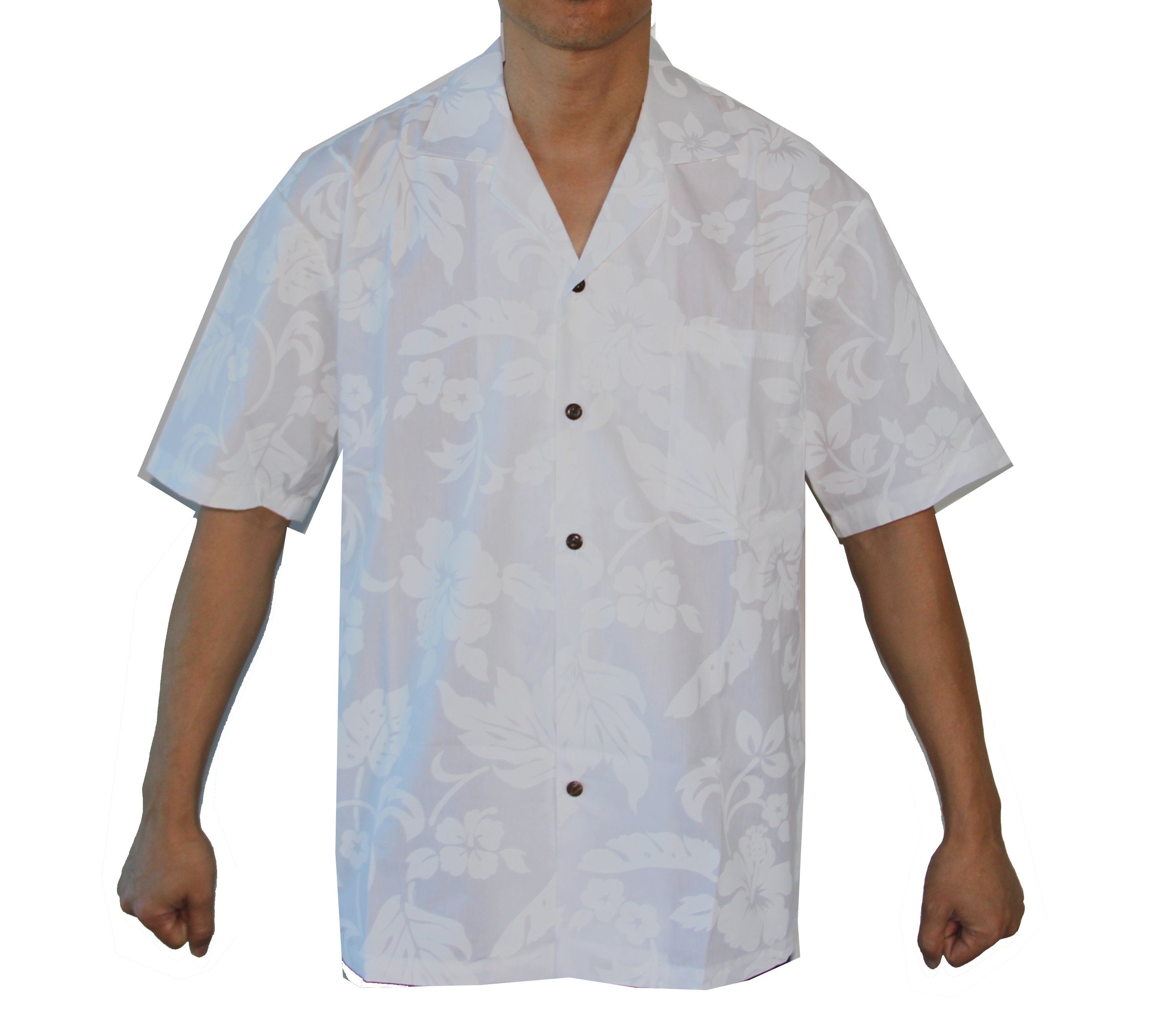 Men's Classic Hibiscus White Wedding Hawaiian Aloha Cruise Luau Shirt