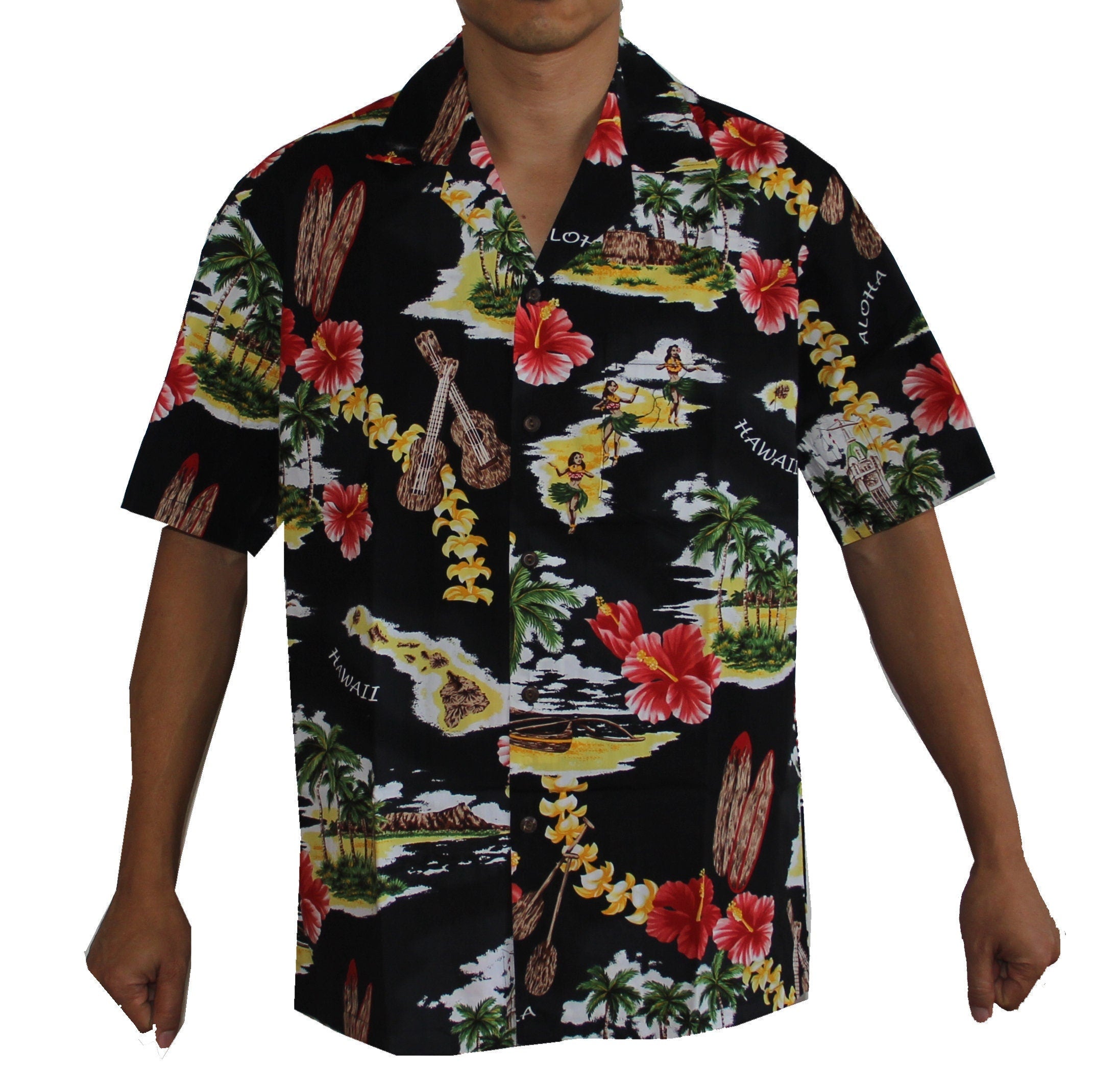 Men's Classic Island Treasure Black Hawaiian Aloha Cruise Luau Shirt