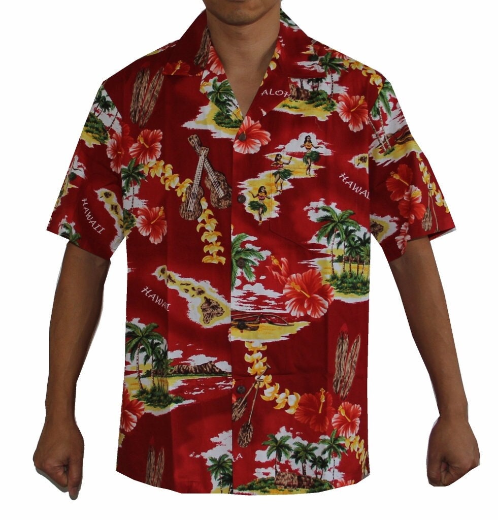 Men's Classic Island Treasure Red Hawaiian Aloha Cruise Luau Shirt
